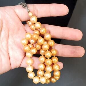 Vtg Gold Tone Faux Pearl Bead Necklace 11"